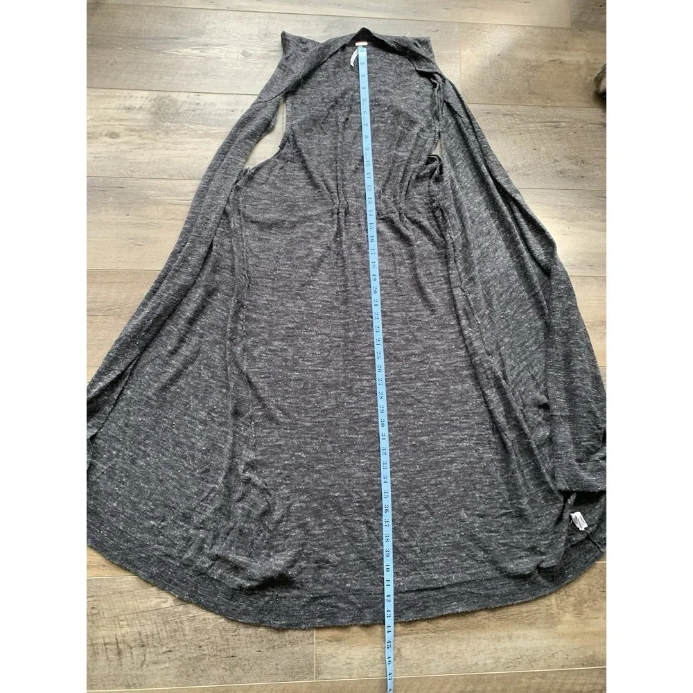 Free People Long Cardigan SWEATER VEST SHIRT‎ TOP Duster Trench Knit Grey SZ-M